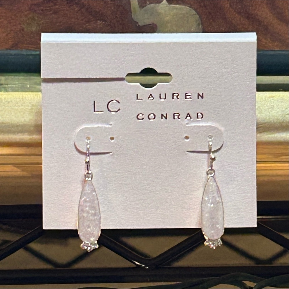 LC Lauren Conrad Silver Tone Fish Hook Teardrop Earrings with Purple Stone. NWTS - Picture 3 of 6
